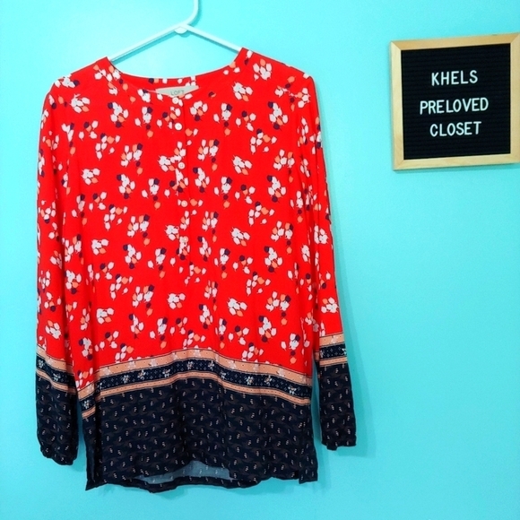 Loft floral red long sleeves top - Picture 1 of 10